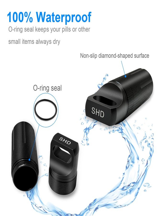 SHD Aluminum Alloy Waterproof Pill Case Container, Outdoor EDC Single Chamber Storage Box,Pill Holder for Hiking Camping-Black - Image 2